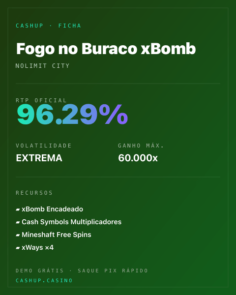Ficha técnica de Fogo no Buraco xBomb: RTP, volatilidade e ganho máximo na CashUp