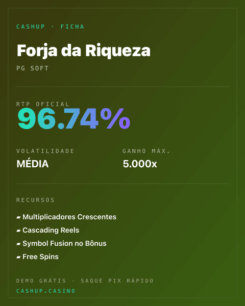 Ficha técnica de Forja da Riqueza: RTP, volatilidade e ganho máximo na CashUp