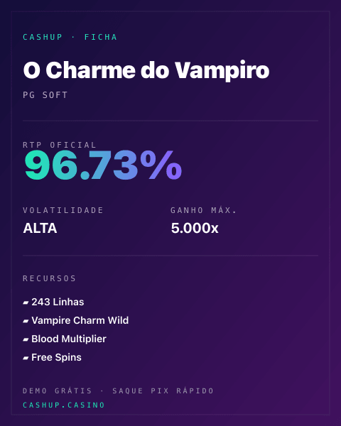 Ficha técnica de O Charme do Vampiro: RTP, volatilidade e ganho máximo na CashUp